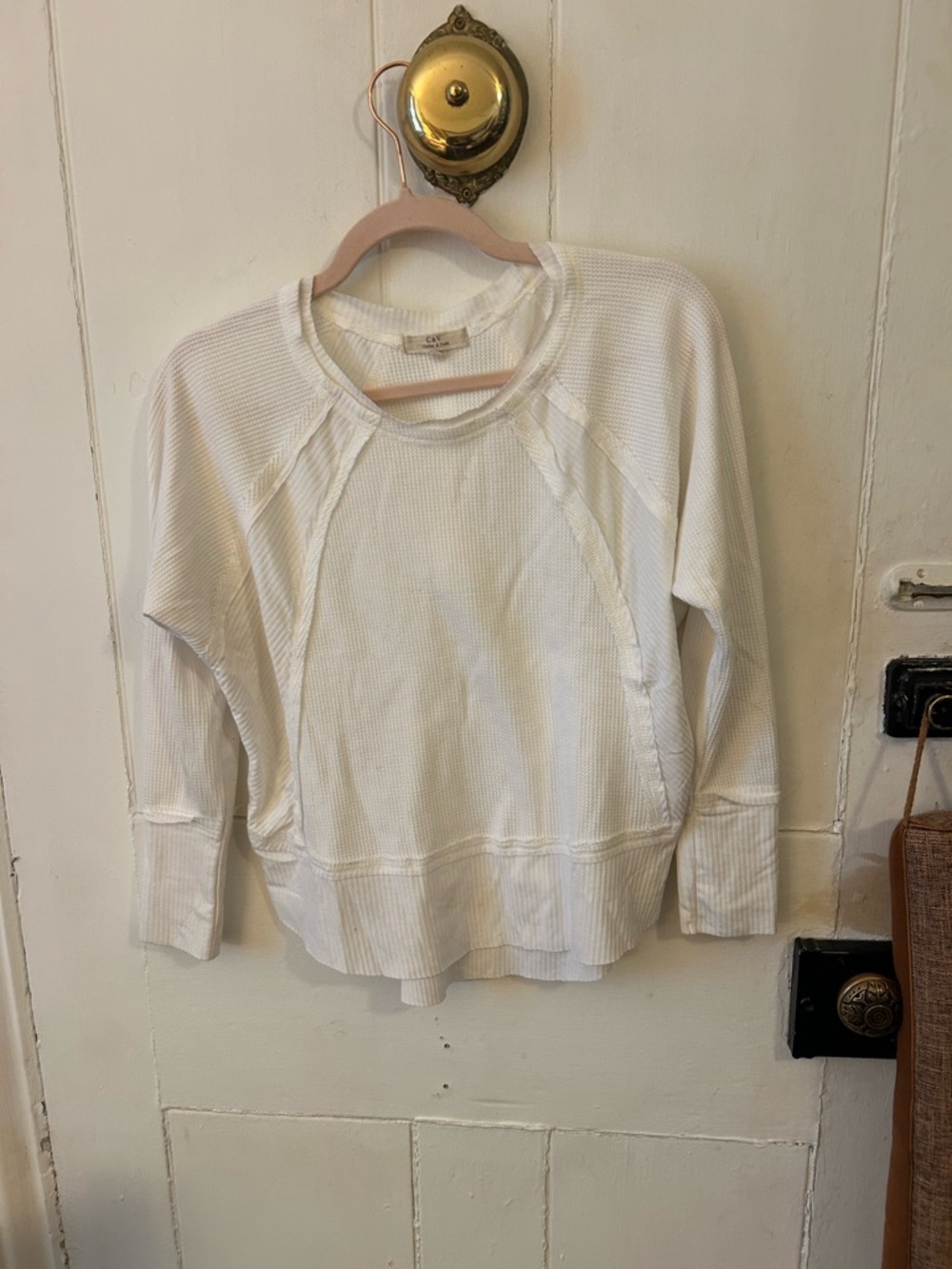 Chelsea & Violet White Long Sleeve Waffle Knit Top